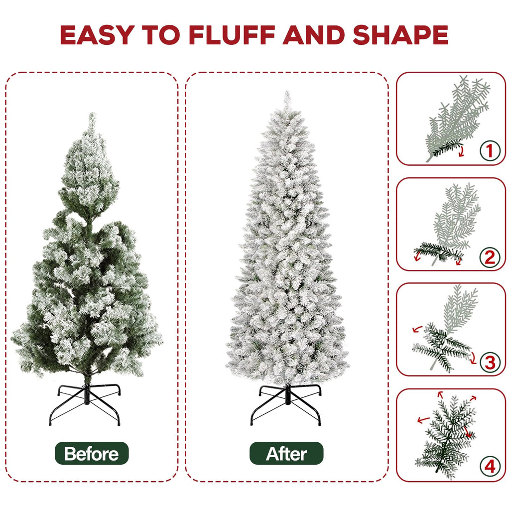 7.5ft Prelit Slim Flocked Christmas Tree with 240 Multicolor LEDs