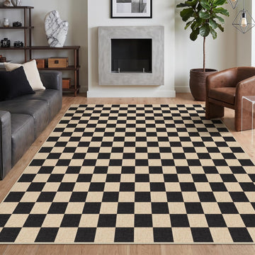 Black Checkered Washable Area Rugs Bedroom