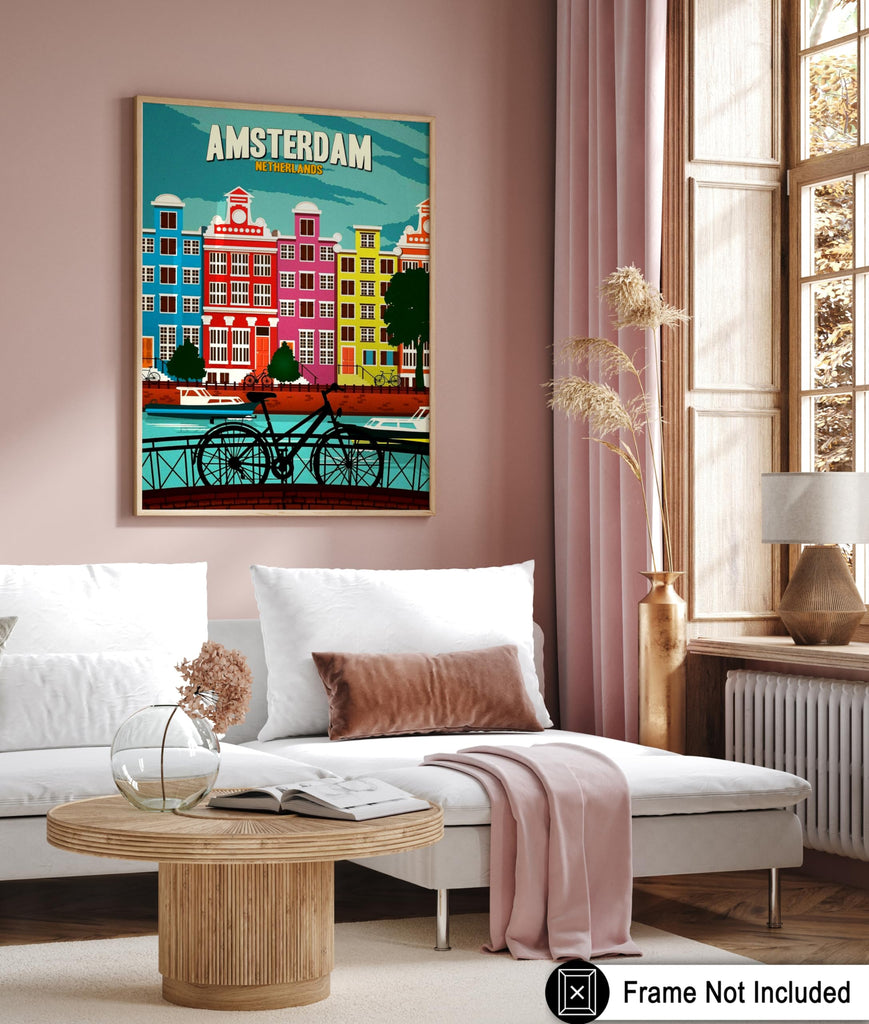 Master Vintage Travel Poster - Retro Amsterdam Print - Netherlands - Architecture - Gift for Men, Women, Travel Lover