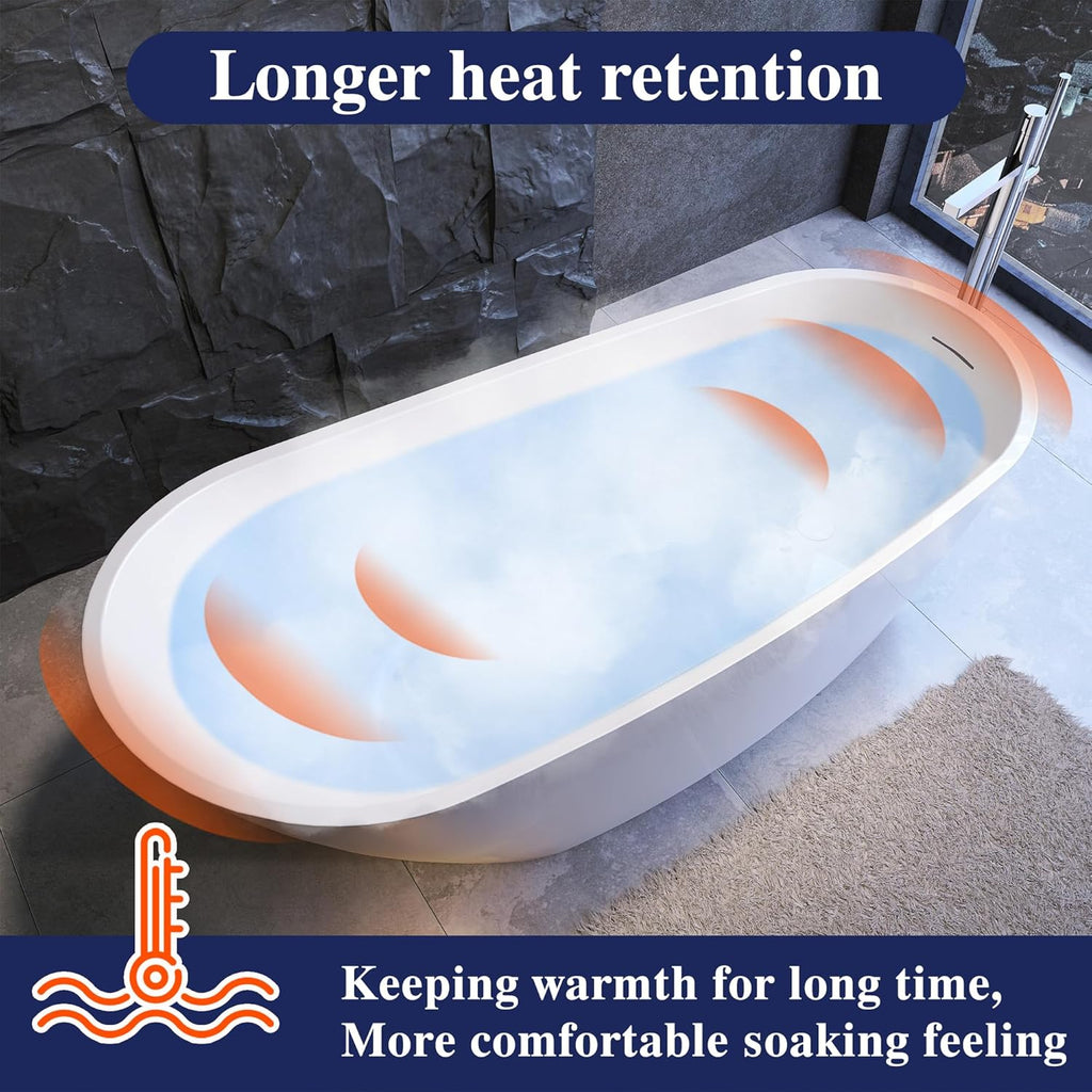 67" Acrylic Free Standing Tub, Stand Alone Tub, Freestanding Bathtub, Soaking Bathtub, cUPC Certified, CM(Glossy White)