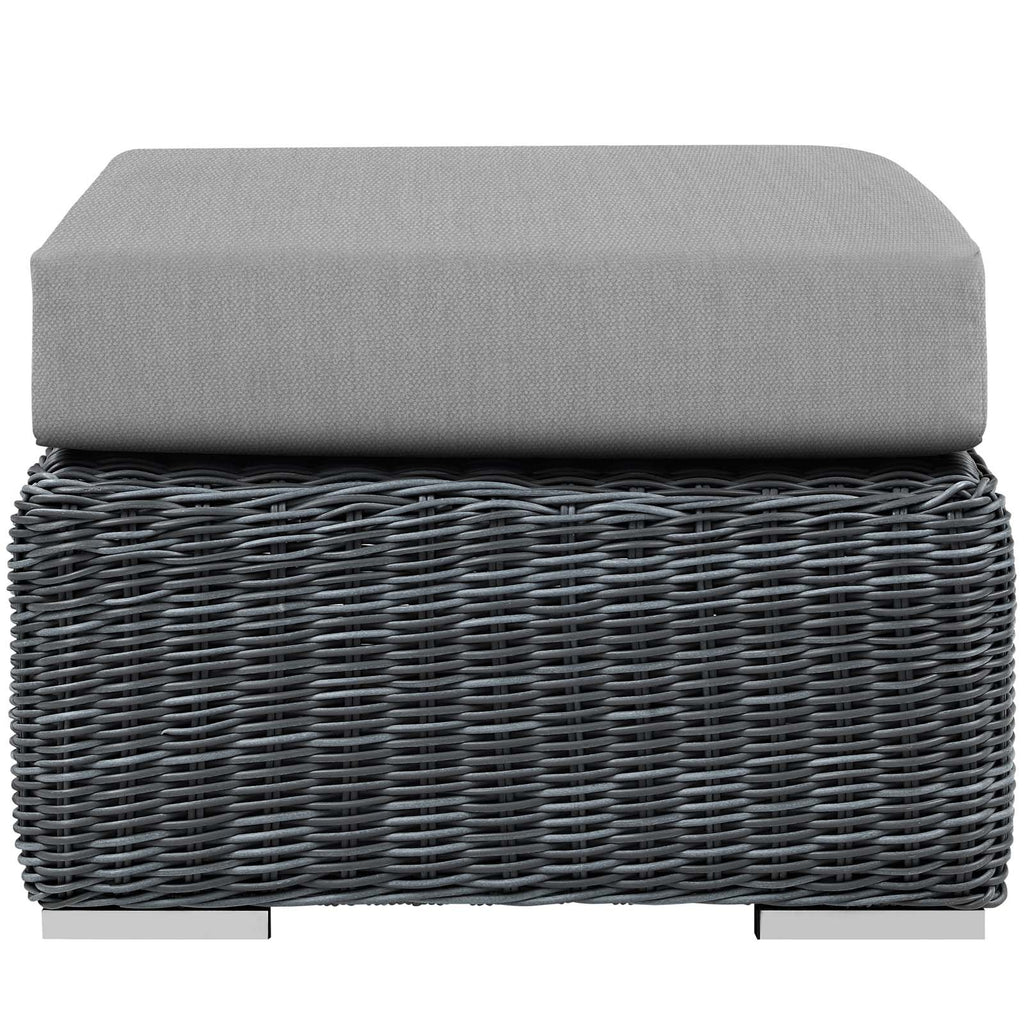 Summon Wicker Rattan Outdoor Patio Sunbrella Square Ottoman in Canvas Gray