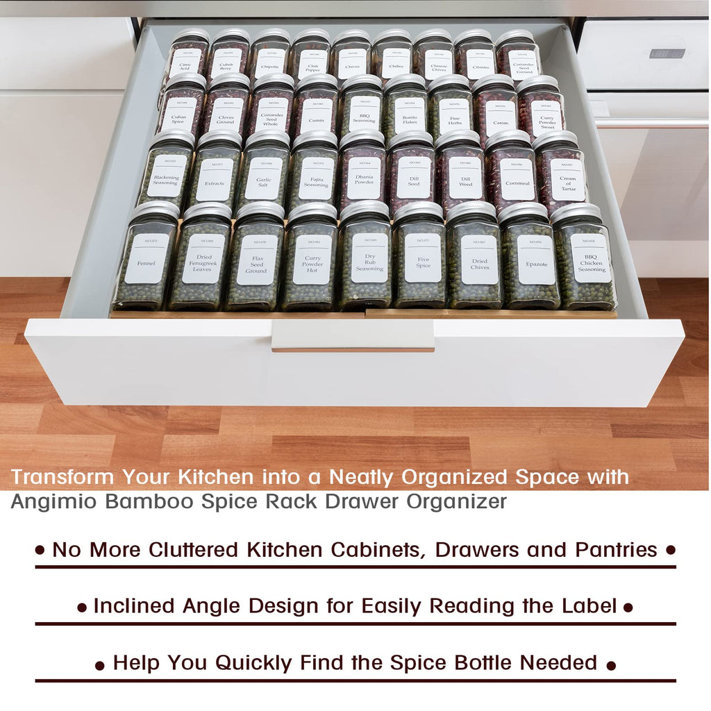 Bamboo Spice Rack Drawer Organizer - 8 Piece Set - 8" or 16" Wide