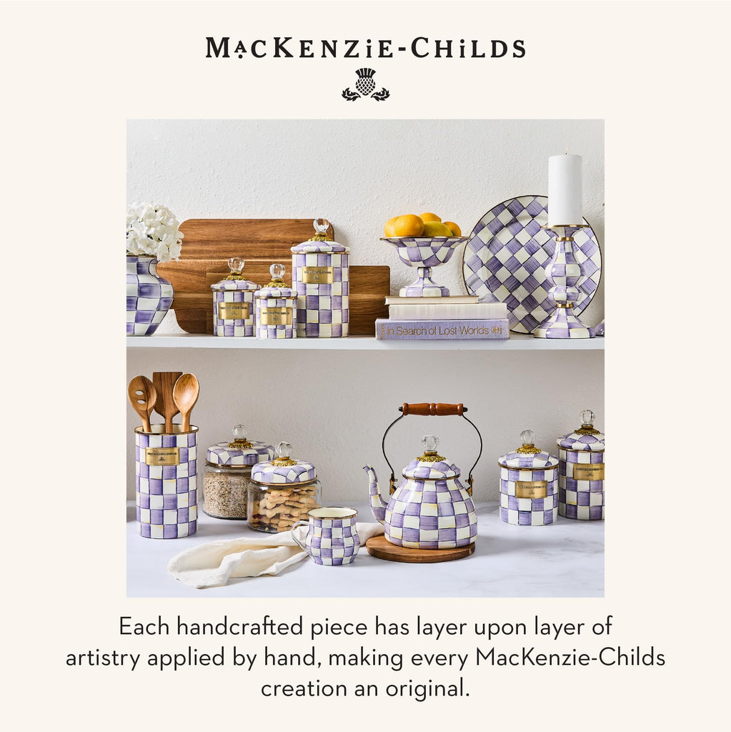 Enamel Canister, Mini, Purple-and-White Violet Check