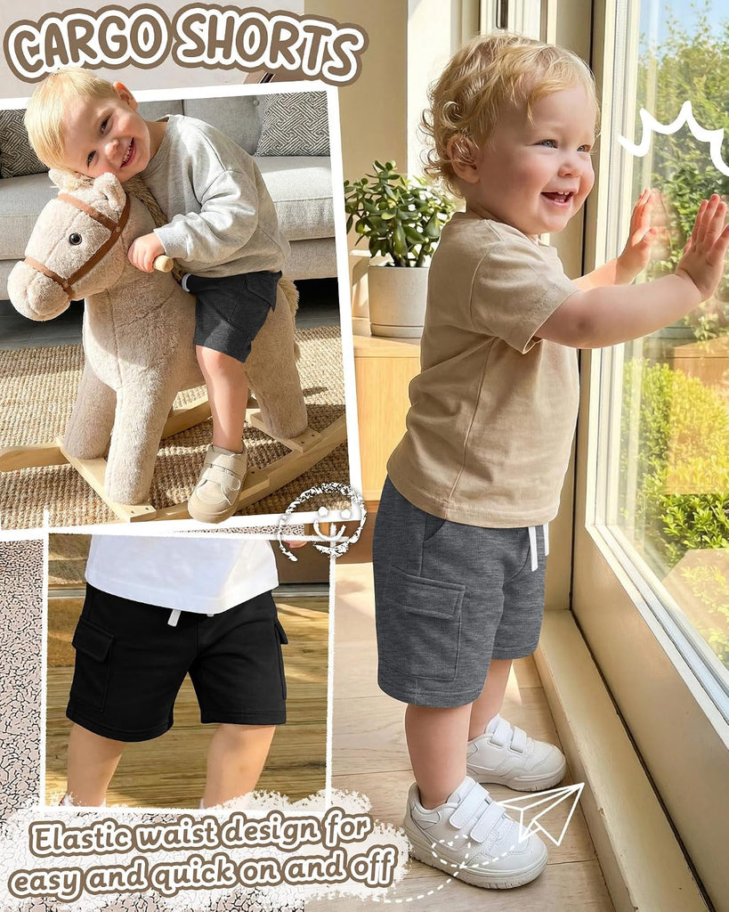 4 Pack Toddler Boys Pull-On Cargo Athletic Shorts