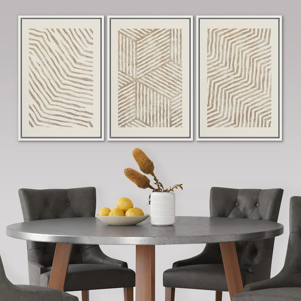 Framed Canvas Print Wall Art Set 3D Geometric Pattern Wave Collage Abstract Shapes Illustrations Modern Art