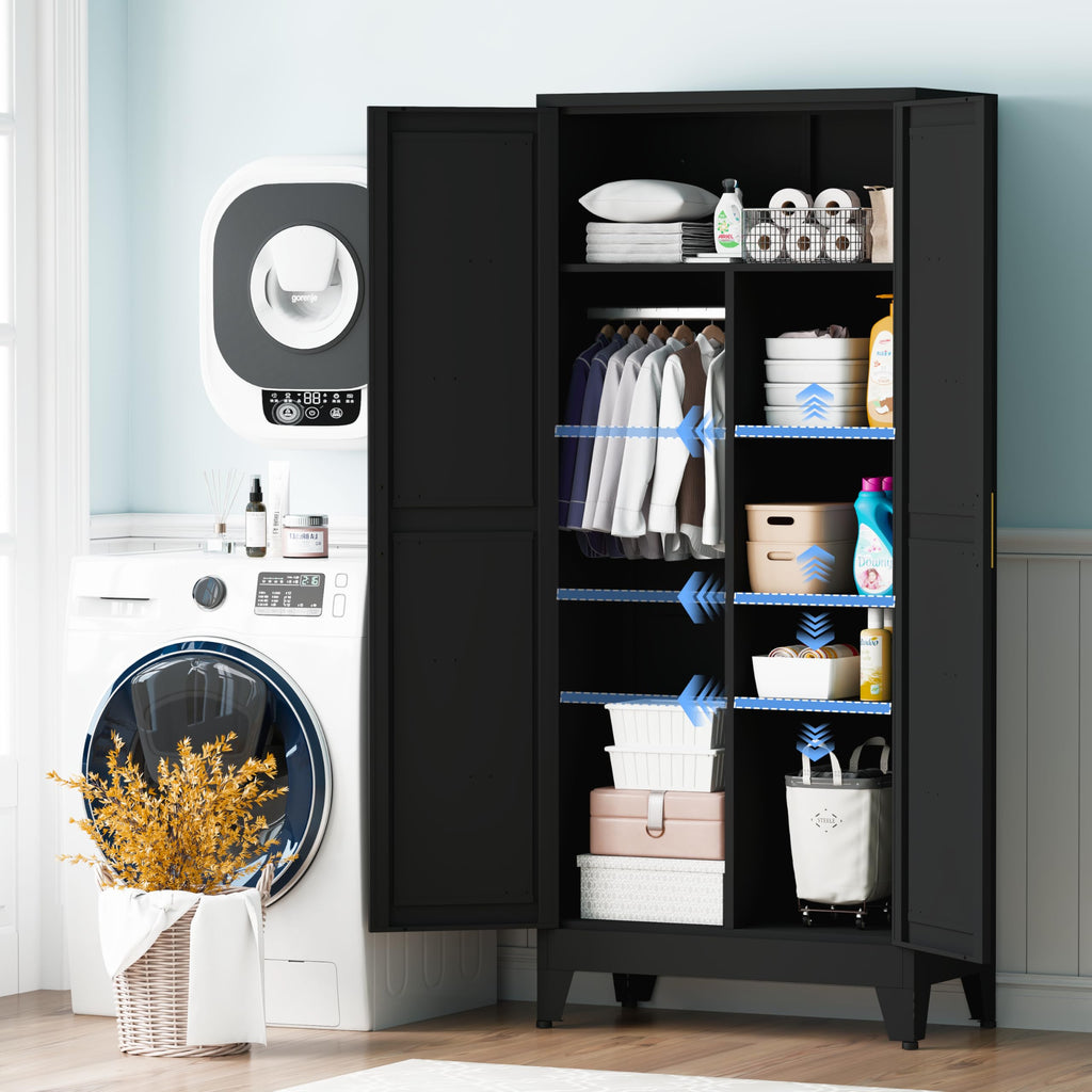 71" Metal Wardrobe Closet Clothing Storage Cabinet with Hanging Rod