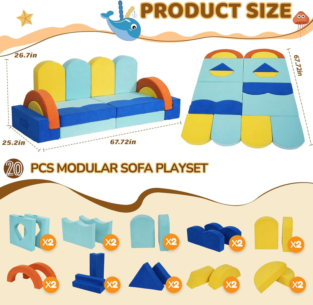 Piece Modular Kids Play Couch, Convertible Toddler Playroom Sofa