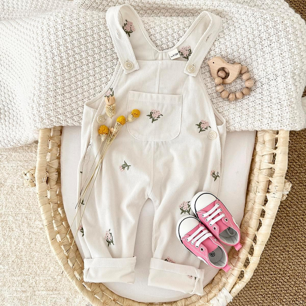 Baby Girl Overalls Corduroy with Floral Embroidery,Toddler Jumpsuit Romper,Soft Overall for Girls ( - )