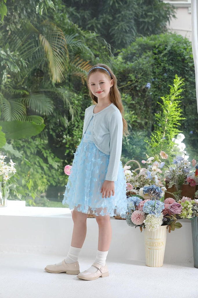 Girl Dress and Cardigan 2 Piece Sleeveless Dresses with Shrug Cardigan Set