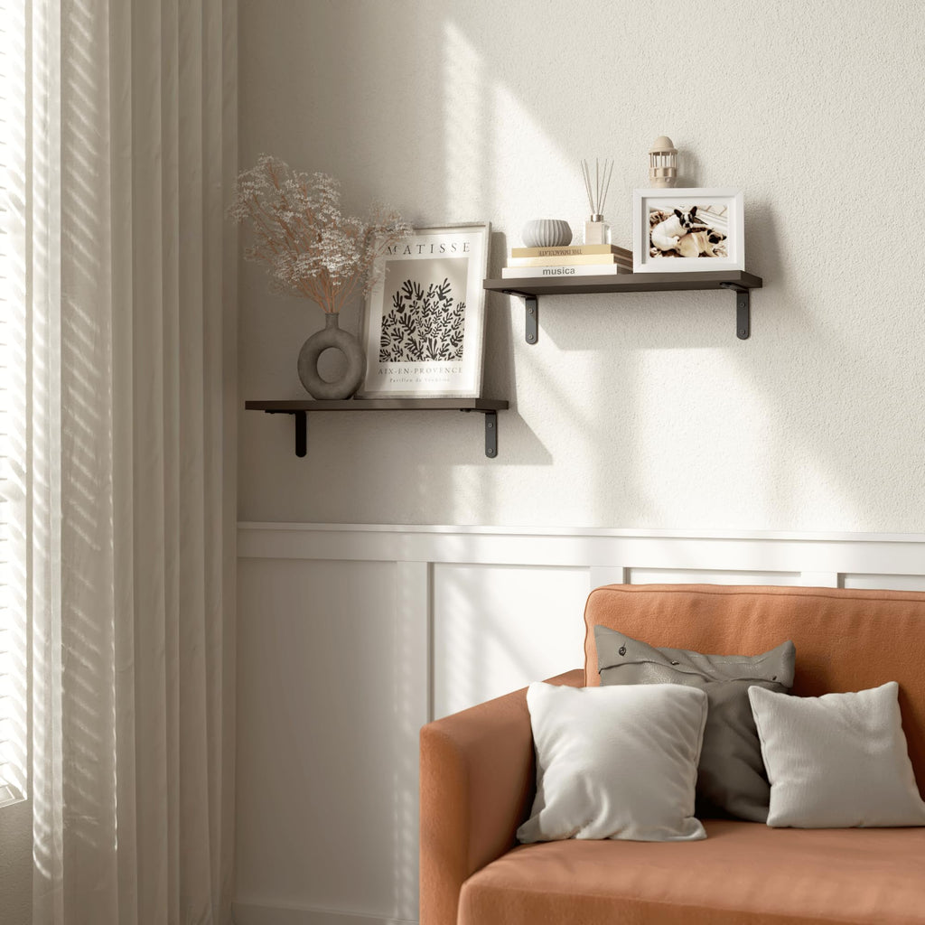 Wood Floating Shelves, 2-Set Wall Mounted Shelves, 16In