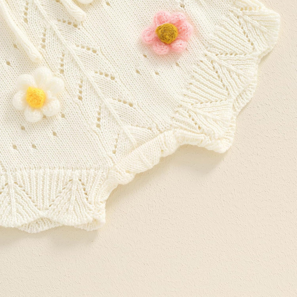 Toddler Baby Girl Clothes Summer Outfit Sleeveless Flower Embroidery Strap Knit Sweater Tank Top Shorts Set