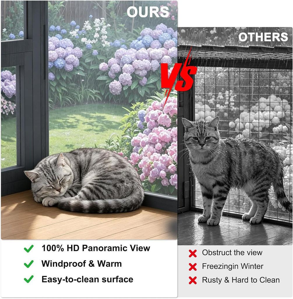 Cat Window Box Catio, Outdoor Cat Enclosure with Clear Panels, Grey