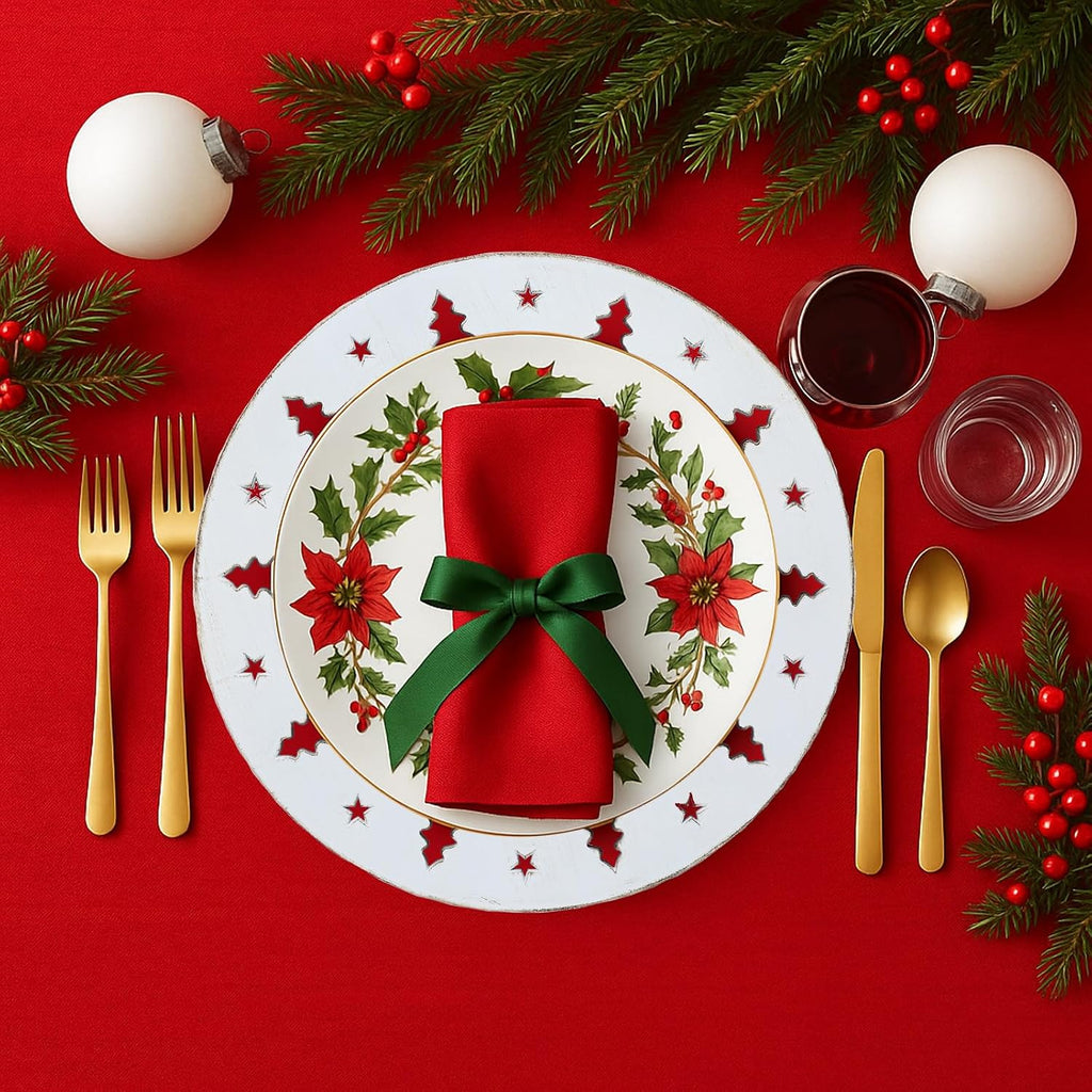 Christmas Tree White Charger Plates, 13 Inch Set of 6 Chargers for Dinner Plates, Parties, Holiday Table Setting, HB9W