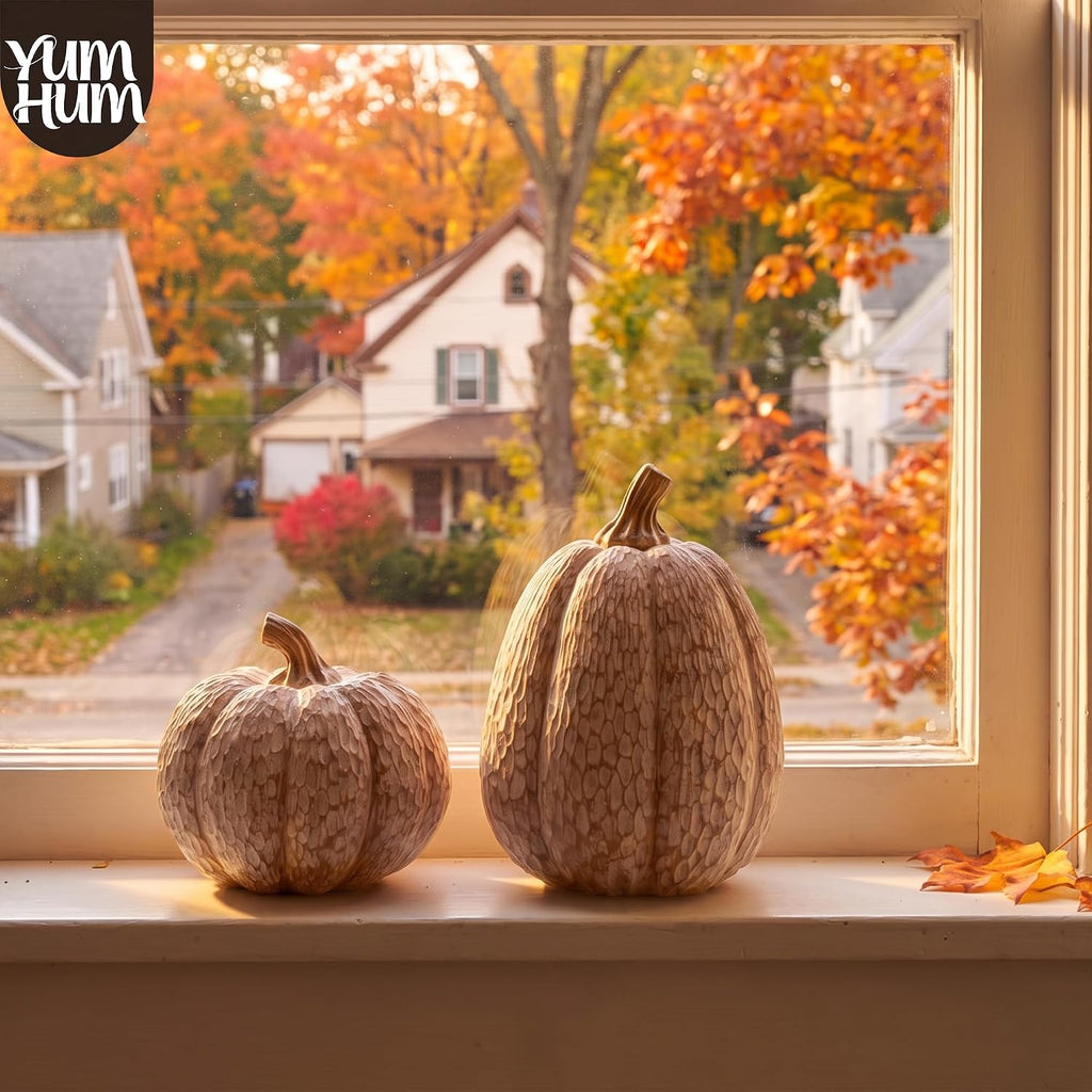 Resin Pumpkin Figurines, Lattice Fall Thanksgiving Decor - Set of 2