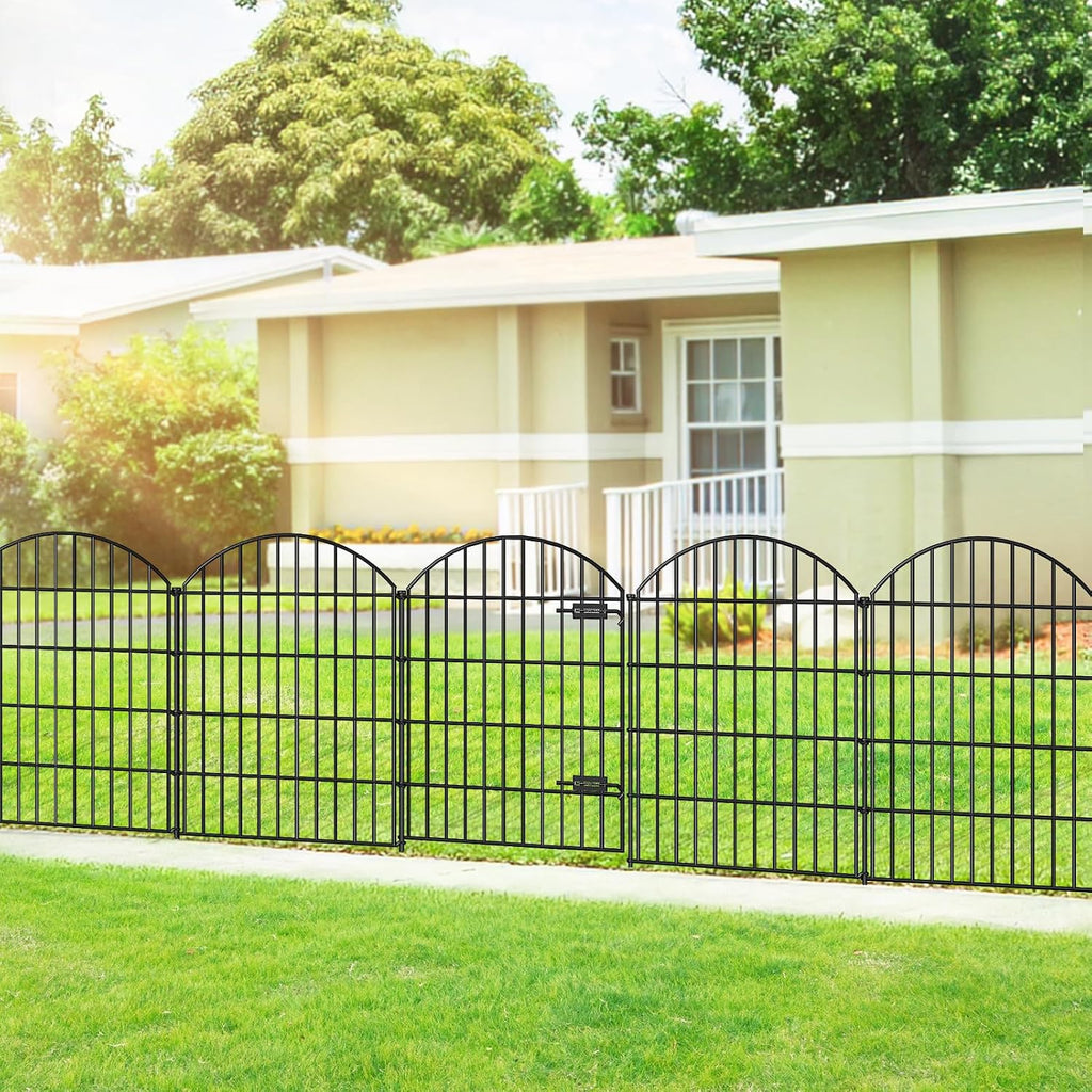 Metal Garden Fence with Gate 36in (H) x 23.3ft (L), 1 Gate+ 9 Panels Dog Fence Border Fence Animal Barrier, No Dig