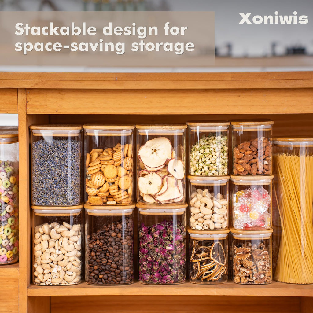 3-Pack 1.6Qt Square Glass Storage Jars with Bamboo Lids