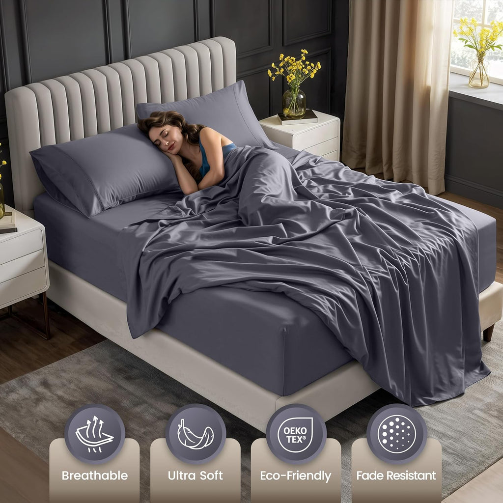 King Extra Deep Pocket Sheet Set - Fits Mattresses Up to 21 inches - Cooling, Soft & Breathable - Oeko-Tex 4 Piece