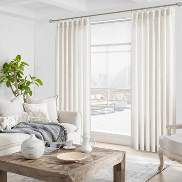 95 Inches Long Natural Pinch Pleated Sheer Curtains for Bedroom 2 Panels,Farmhouse Rustic Linen Living Room Pleat