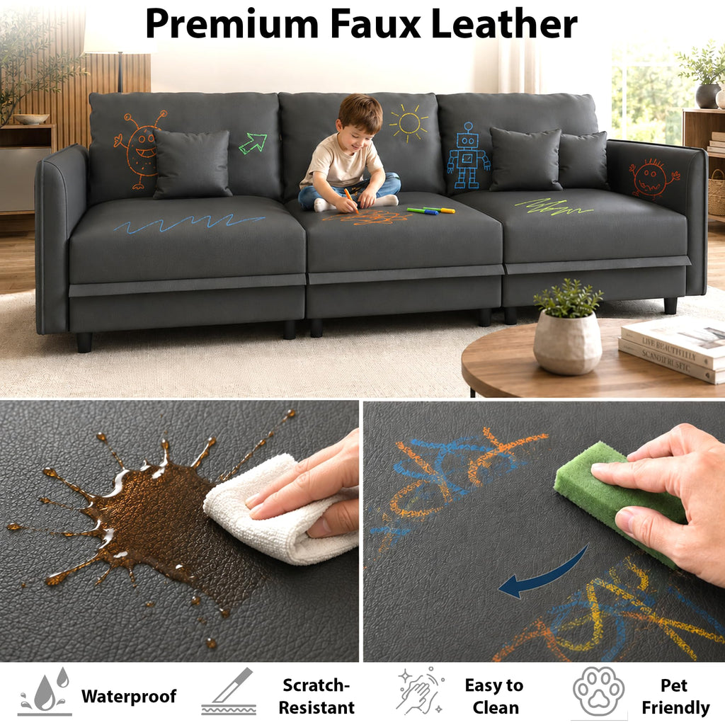 Faux Leather Modular Sectional 6 Seater Sofa Sleeper with Storage