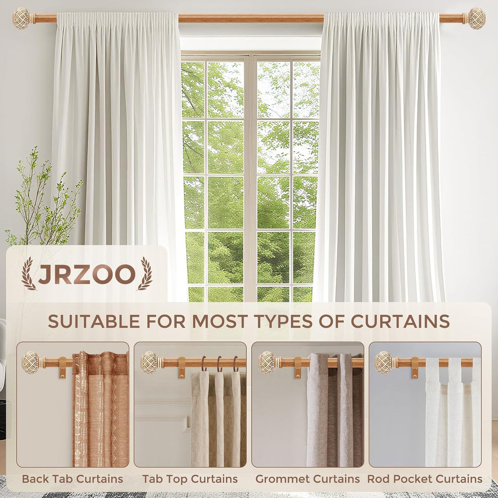 Boho Curtain Rods for Windows, Decorative 1'' Diameter Heavy Duty Adjustable Rustic Farmhouse Drapery