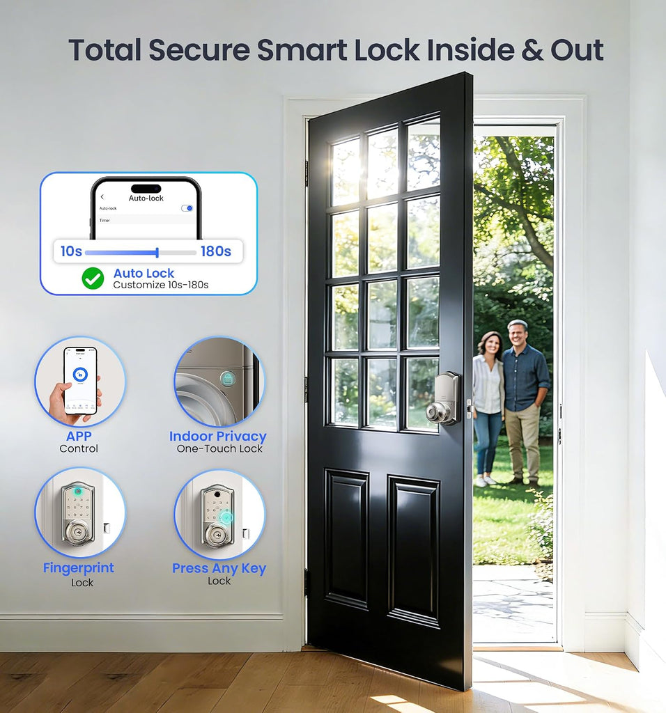 Fingerprint Keypad Smart Door Knob Handle Lock, Satin Nickel