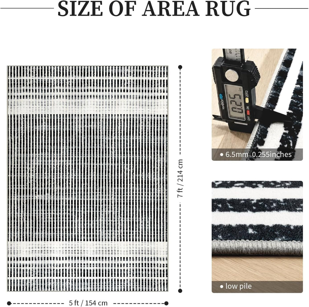 Washable Modern Striped Area Rug, Abstract Living Room Rug