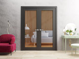 Lucia 2166 | Double Swing Interior French Doors with Glass, Solid Wood, Hardware Included, 84x96, Bl