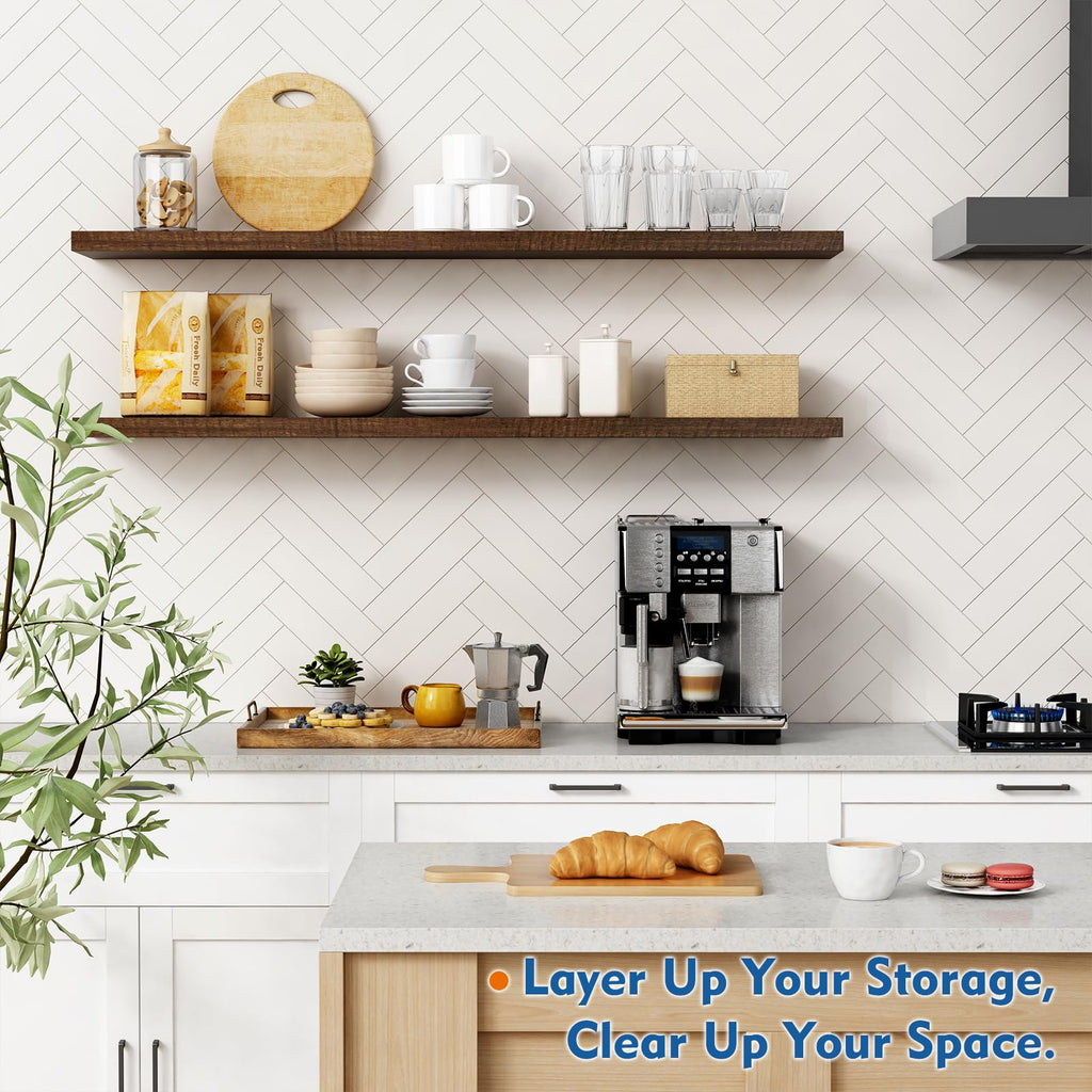 48 inch Floating Shelves Dark Wood, Long Wall Shelves