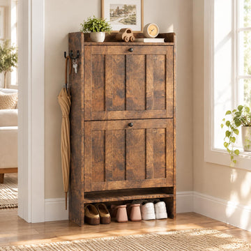 Narrow Shoe Storage Cabinet with 2 Flip Drawers, Retro