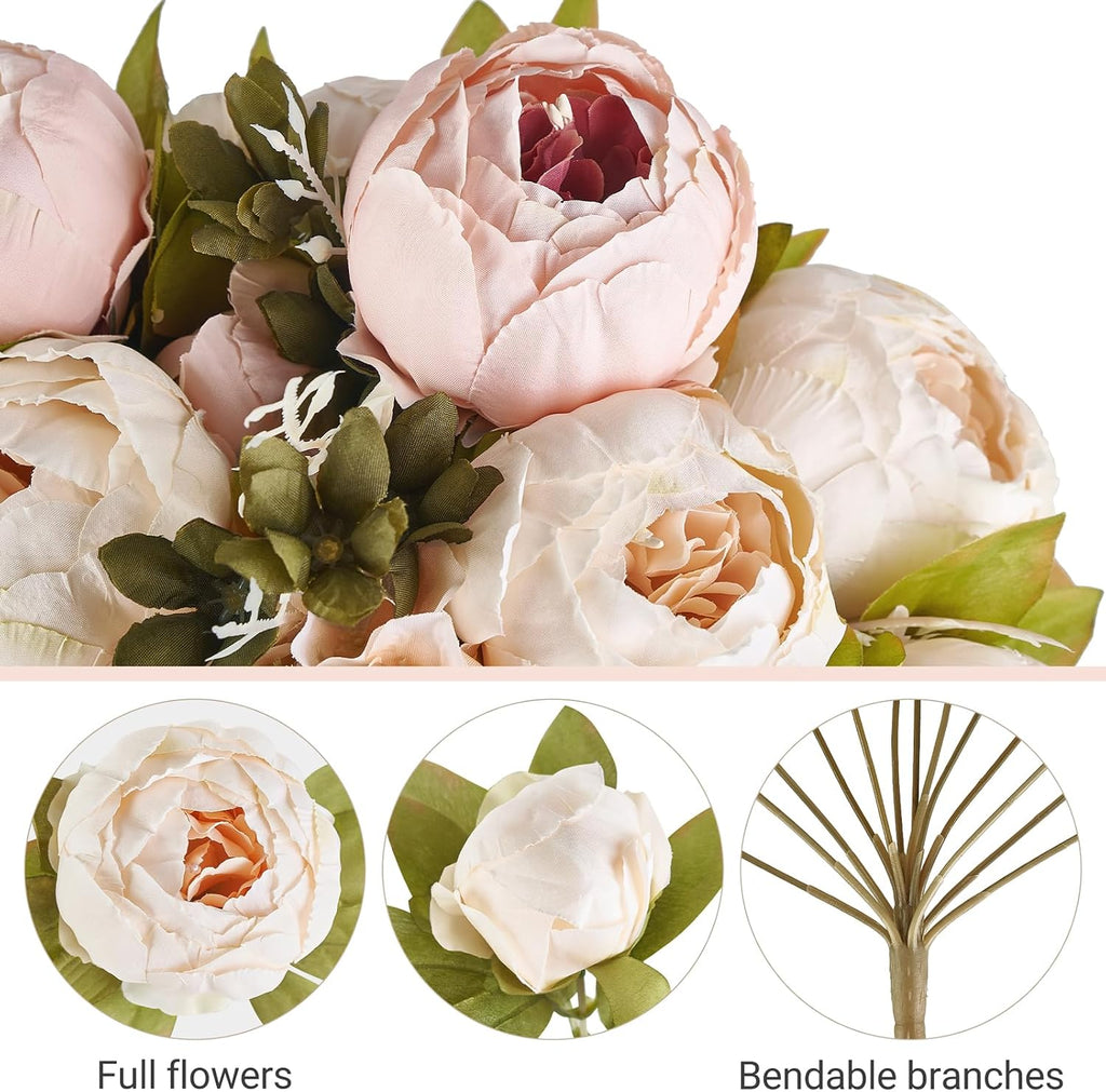 Peonies Artificial Flowers, 13 Stems Faux Peonies Real Touch 2 Pack - Set of 2