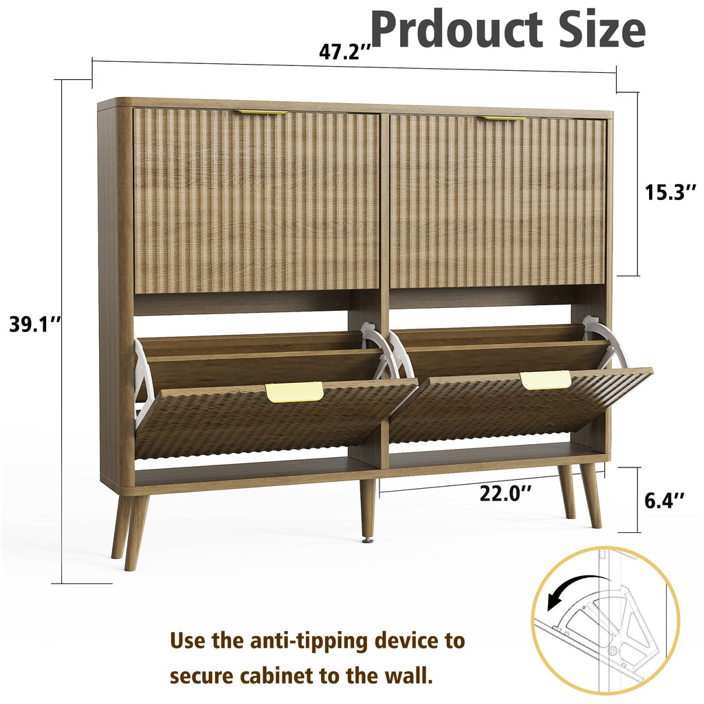 Narrow Shoe Storage Cabinet, Shoe Cabinet with 4 Flip Drawers, Freestanding Shoe Organizer with Legs, Slim Shoe Rack