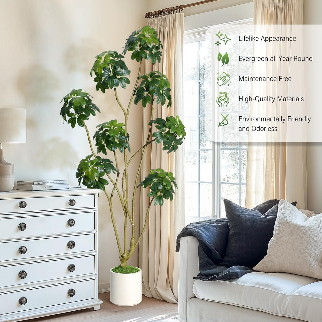 Umbrella Tree Plant, 6 ft Tall Faux Schefflera Tree