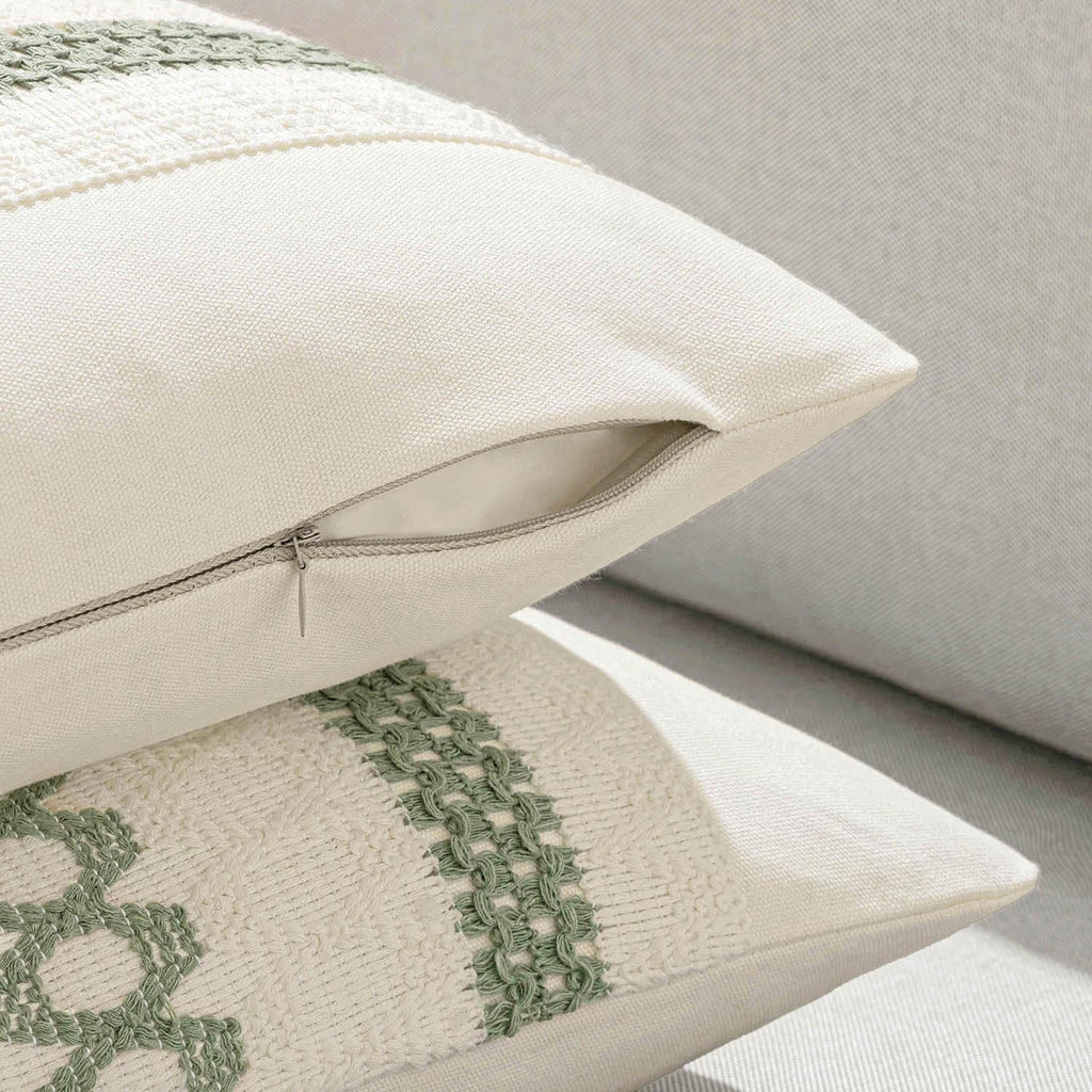 Set of 2 Sage Green Boho Decorative Lumbar Pillow Covers 12x24 Inch