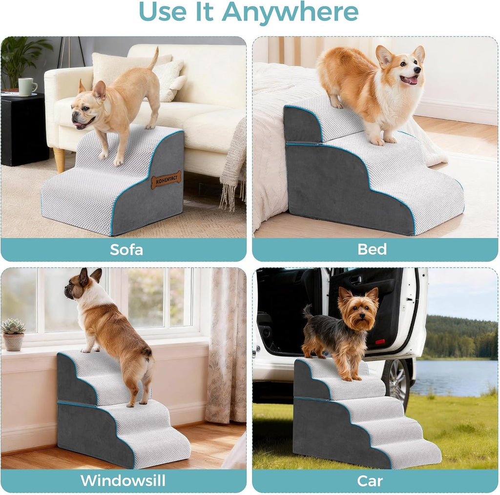 Dog Stairs, Steps and Ramp for High Bed & Sofa, 13-24" H Detachable Pet Stairs for Small Medium Dogs, Sturdy 40D