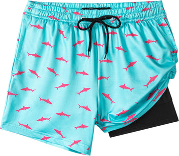 Boys Swim Trunks with Compression Liner Boys Stretch Swim Shorts Quick Dry 2 in 1 Beach Shorts