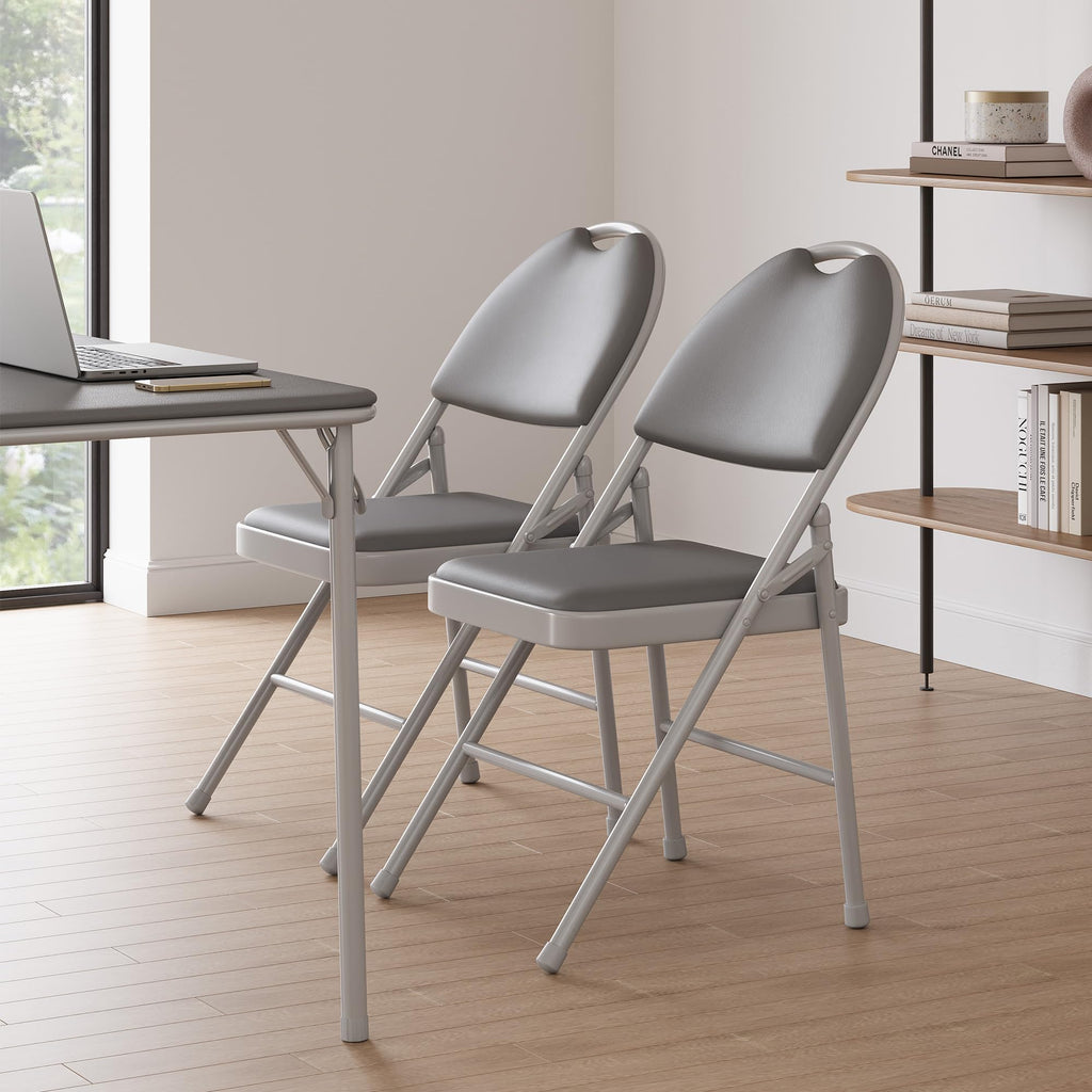 4 Pack Folding Chairs with PU Leather Padded Cushion, 350Lbs Capacity, Lightweight Ergonomic Design, Metal Frame