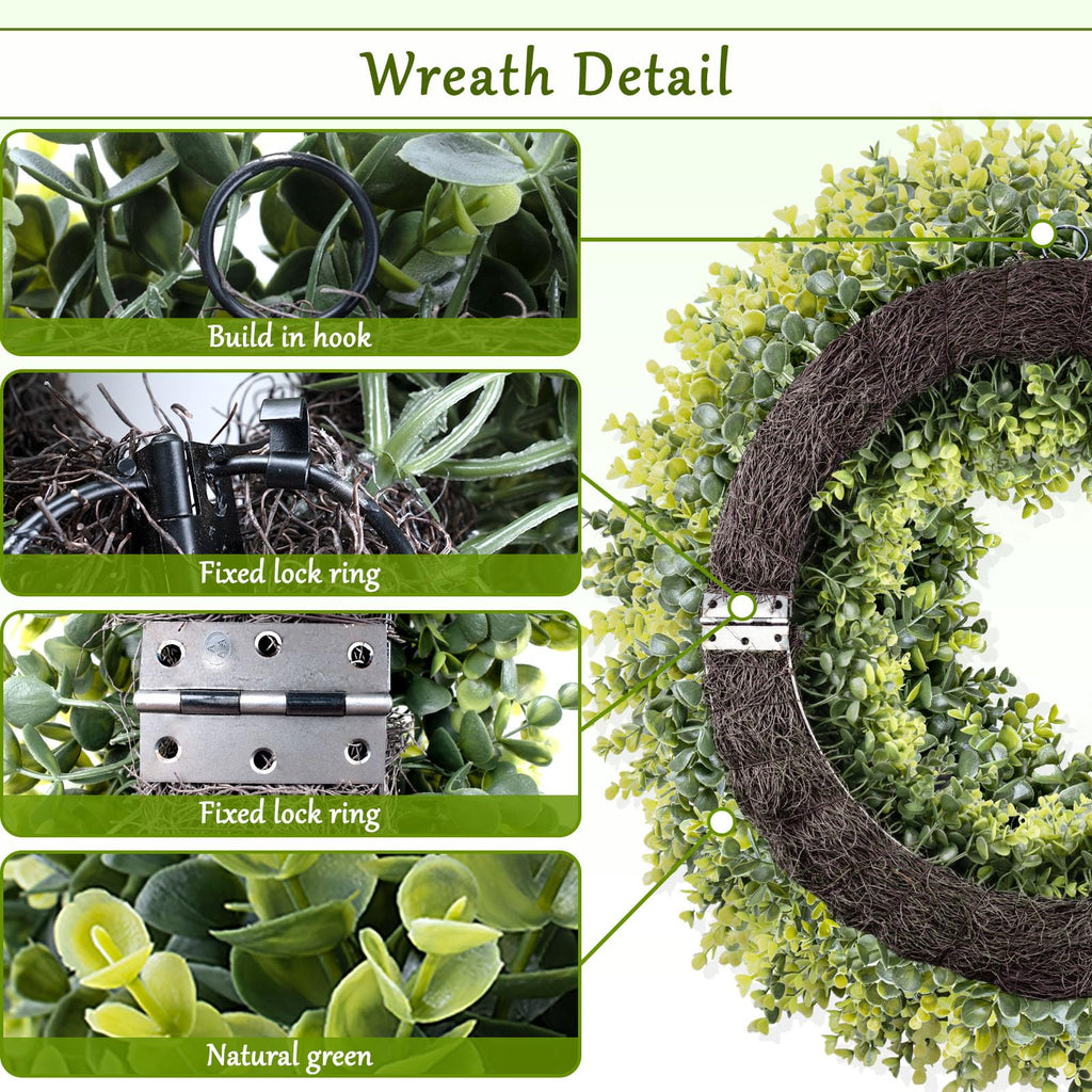 32 Inch Extra Large Boxwoods Green Spring Artificial Wreath for Front Door, Year Round Spring Summer Winter Wreaths