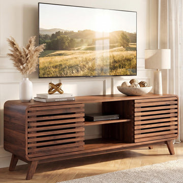 Mid Century Modern TV Stand for 65 inch TV with Grille Doors