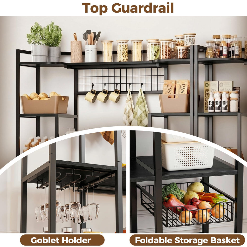 Bakers Rack with Power Outlet, Coffee Bar Cabinet, Vintage Black