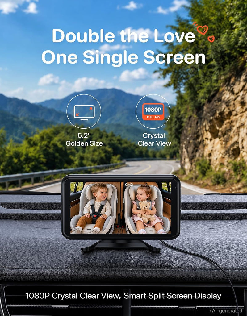 BM2PRO Dual Car Camera Baby Monitor for 2 Kids
