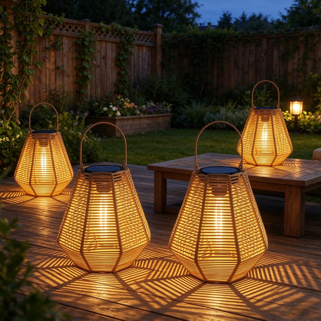 Solar Lantern Outdoor Waterproof, 4 Pack Rattan Hanging Lights
