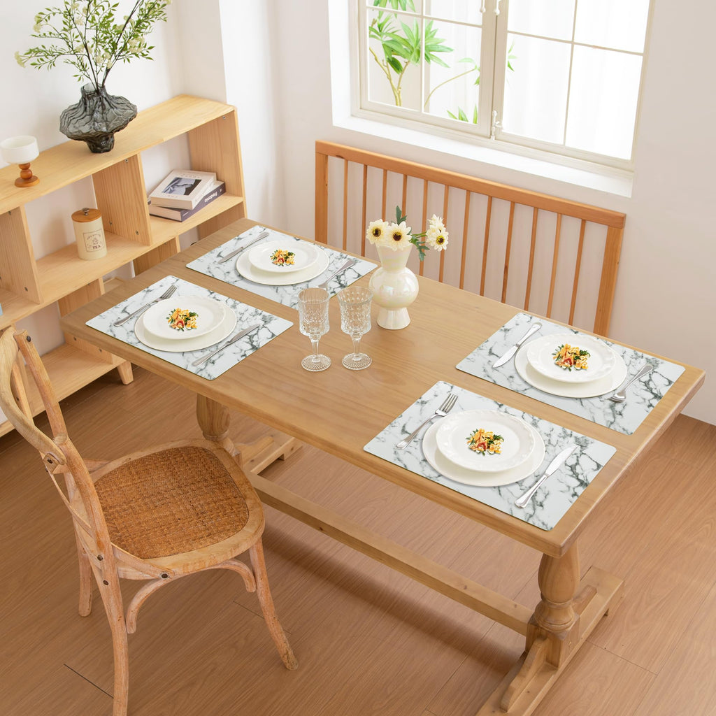 Faux Leather PU Placemats Set of 8 (Marble,11.8" x 17")