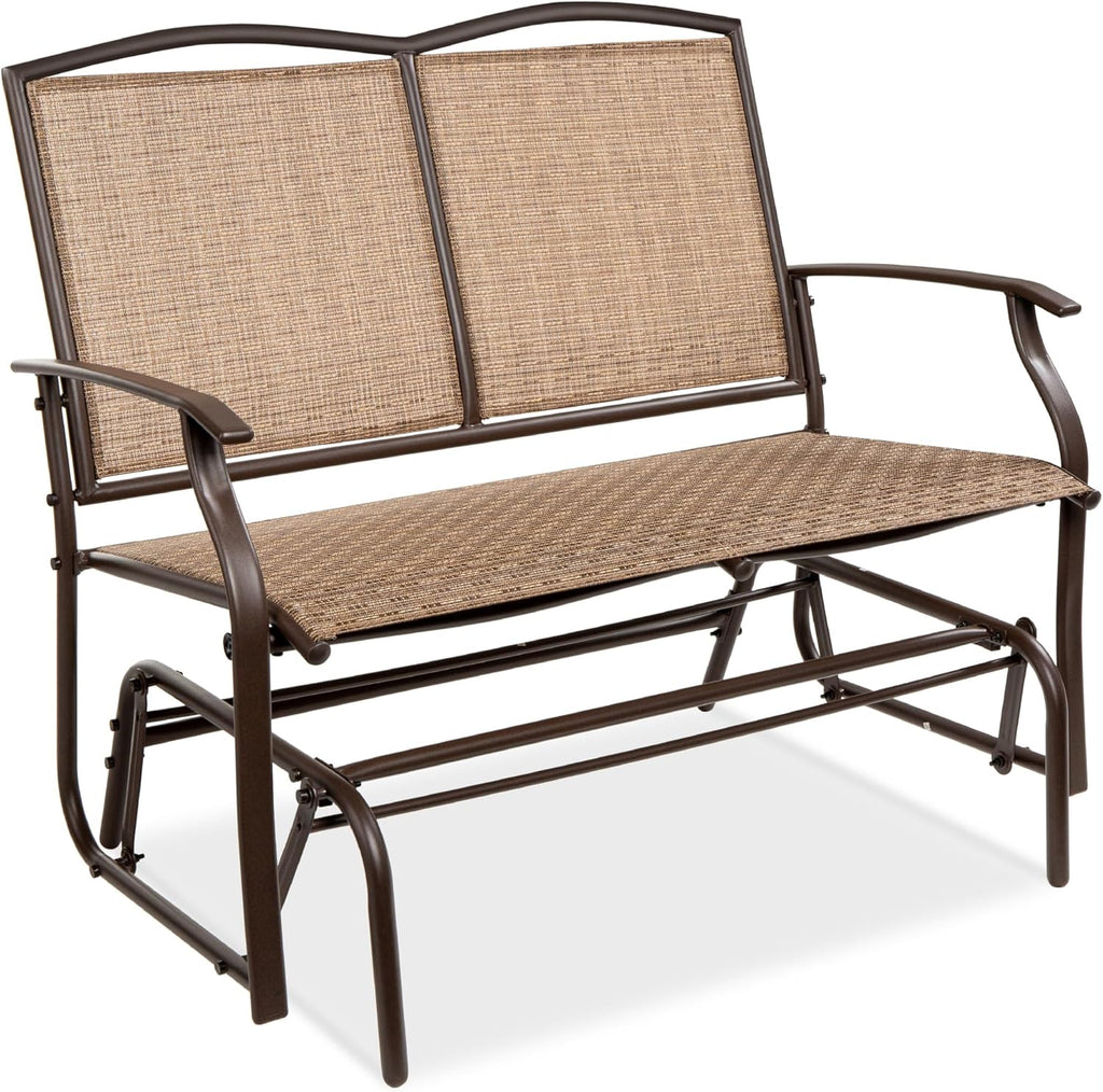 2-Person Outdoor Patio Swing Glider Steel Bench Loveseat Rocker for Deck, Porch w/Textilene Fabric, Steel Frame