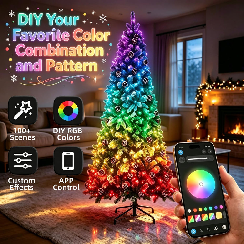 Pre-Lit Pencil Christmas Tree with 230 LED Smart RGB Lights