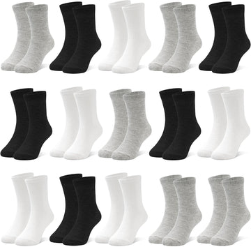 15 Pairs Kids Socks Toddler Crew School Athletic Socks