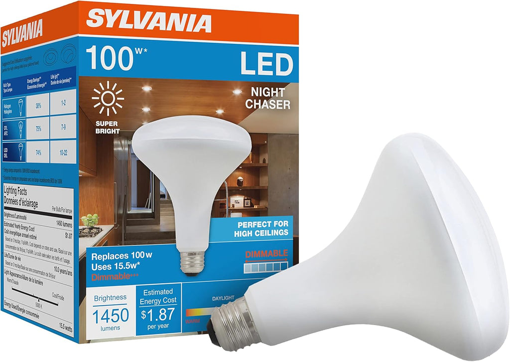 Night Chaser LED BR30 Light Bulb, 100W = 15.5W, Dimmable, 10 Year, Super Bright, 1450 Lumens, 5000K, Daylight - 1