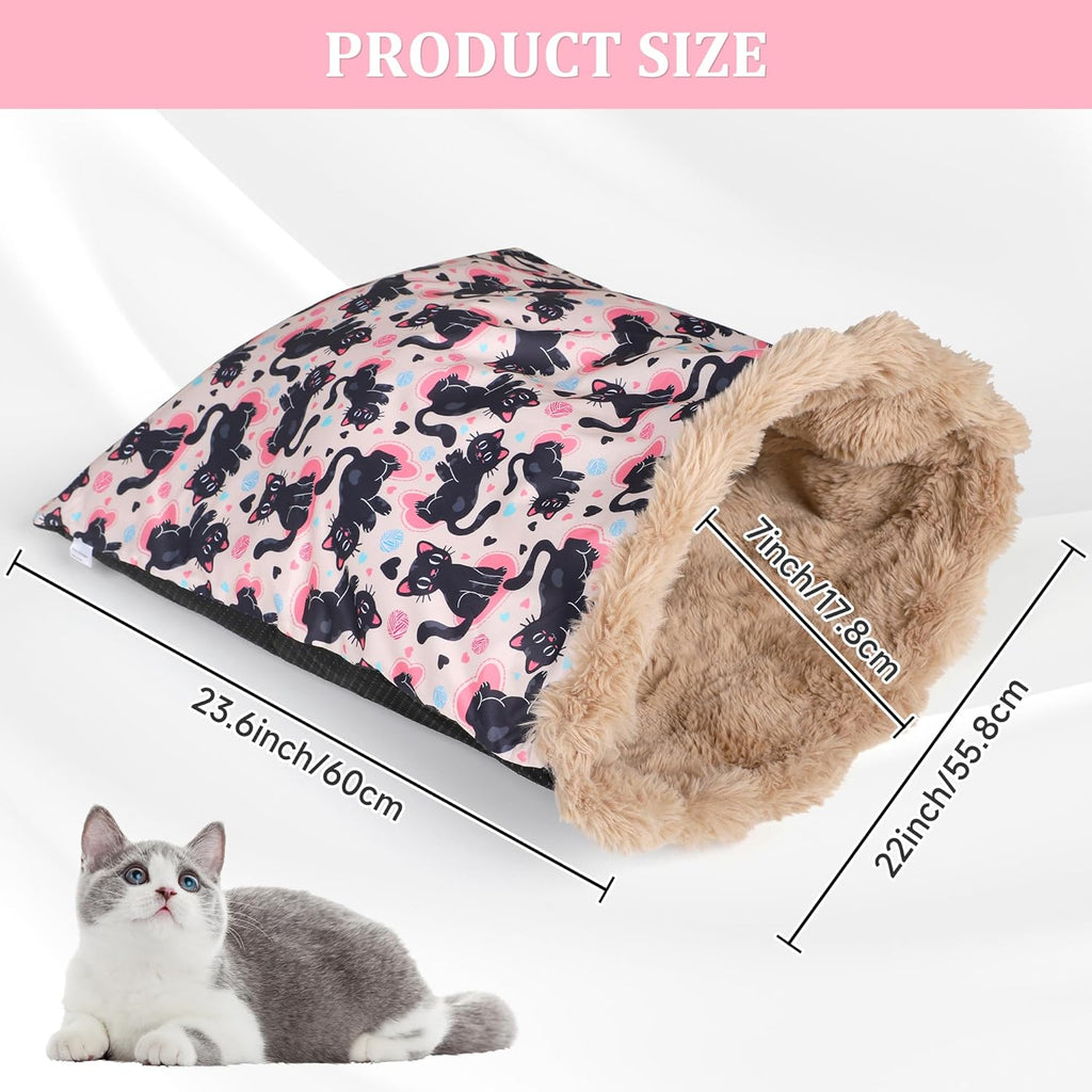 Cat Bed Cave Sleeping Bag, Soft Plush Cats Sack, Cat Beds for Indoor Cats, Self-Warming Cozy Pet Nest Mat 23.6" x 22"