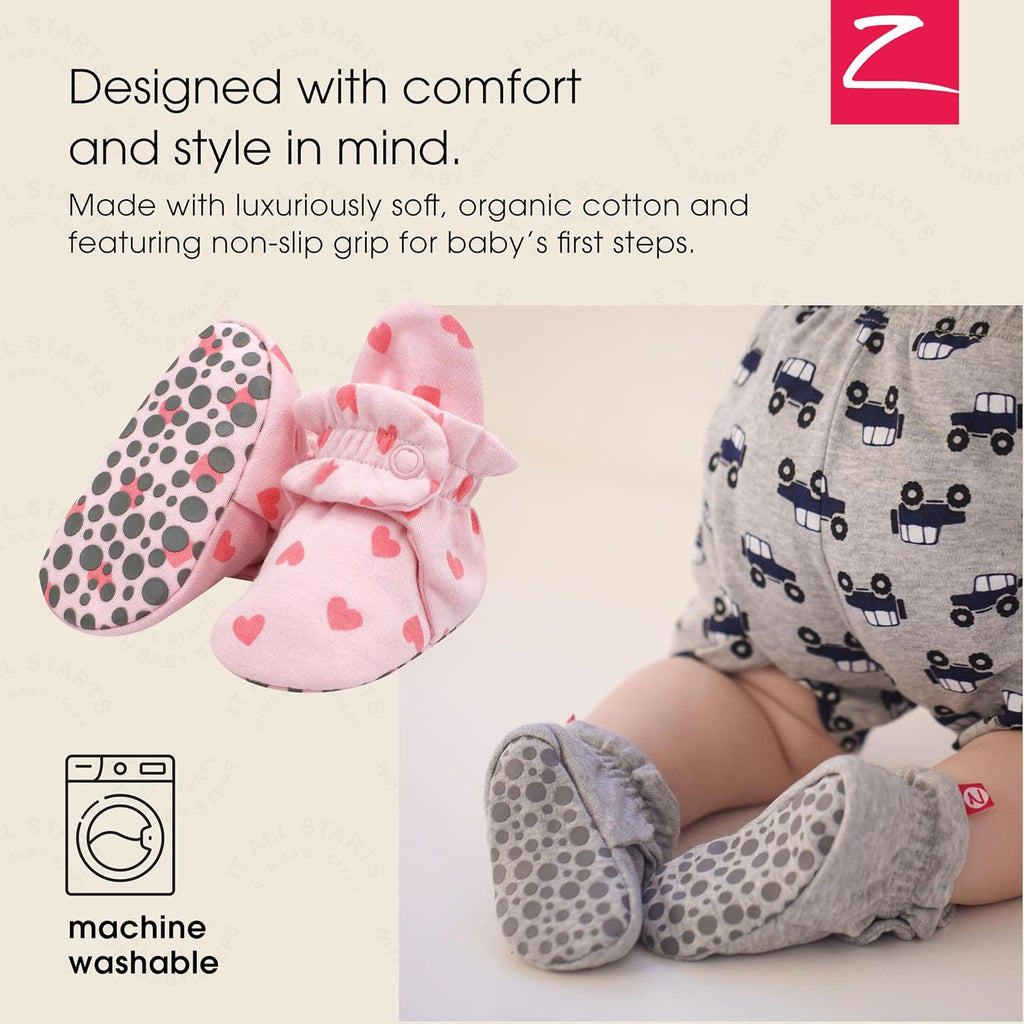 Unisex Organic Cotton Baby Booties, Stay-On and Non-Slip, to Toddler