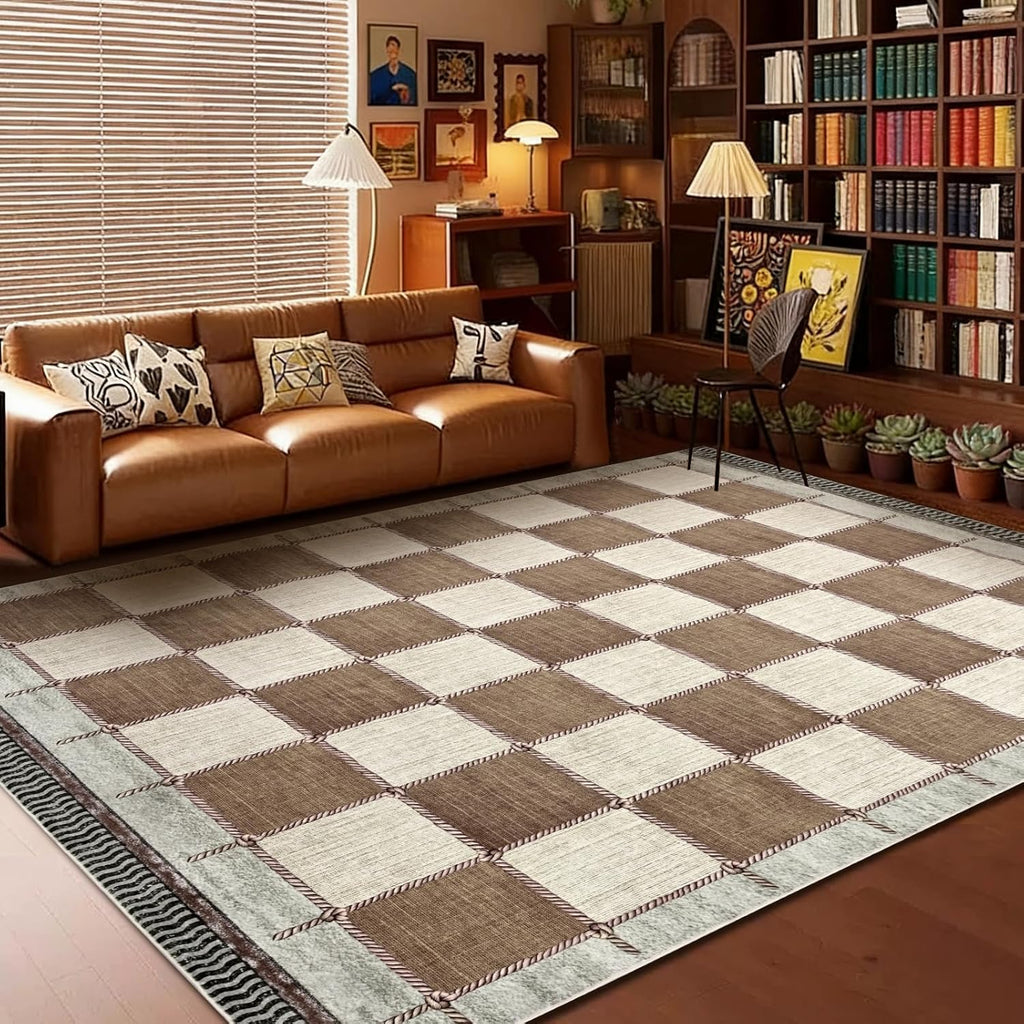 Checkered Area Rugs, Washable Large Bedroom Rug