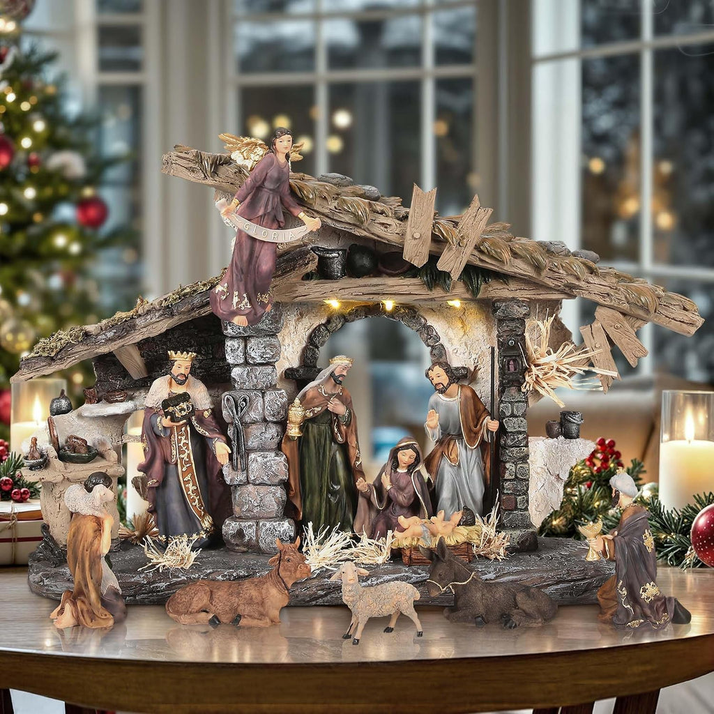 21" Extra-Large Holy Family Statue, 3-Piece Nativity Sets & Figures, Sculpture of Mary Joseph and Jesus, Christmas